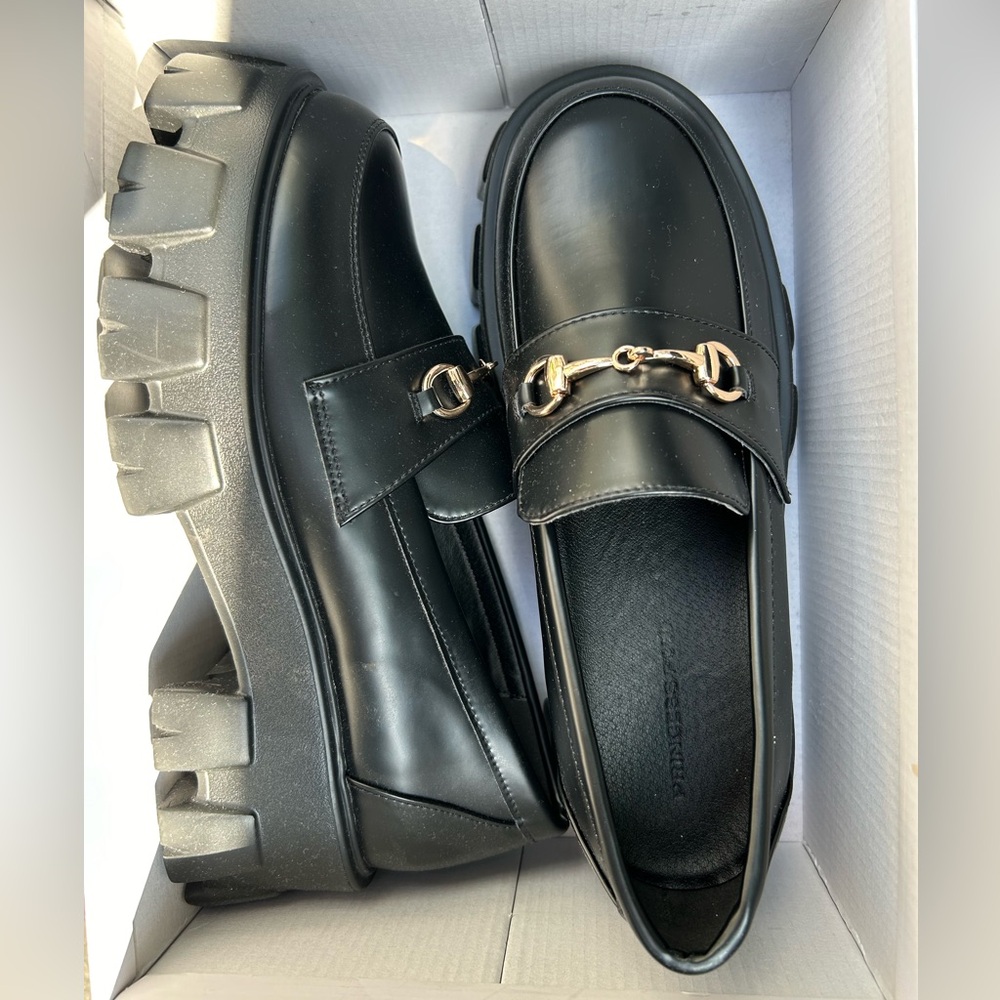 Princess Polly S 10 Black Platform Loafers